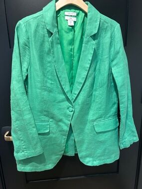 Halston Heritage Emerald Green Single-Button Linen Blazer